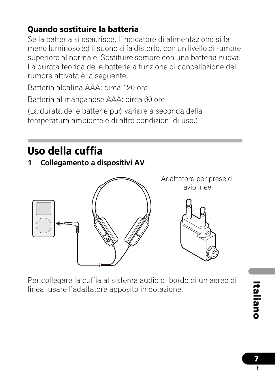 Uso della cuffia, Italiano | Pioneer SE-NC21M User Manual | Page 43 / 196