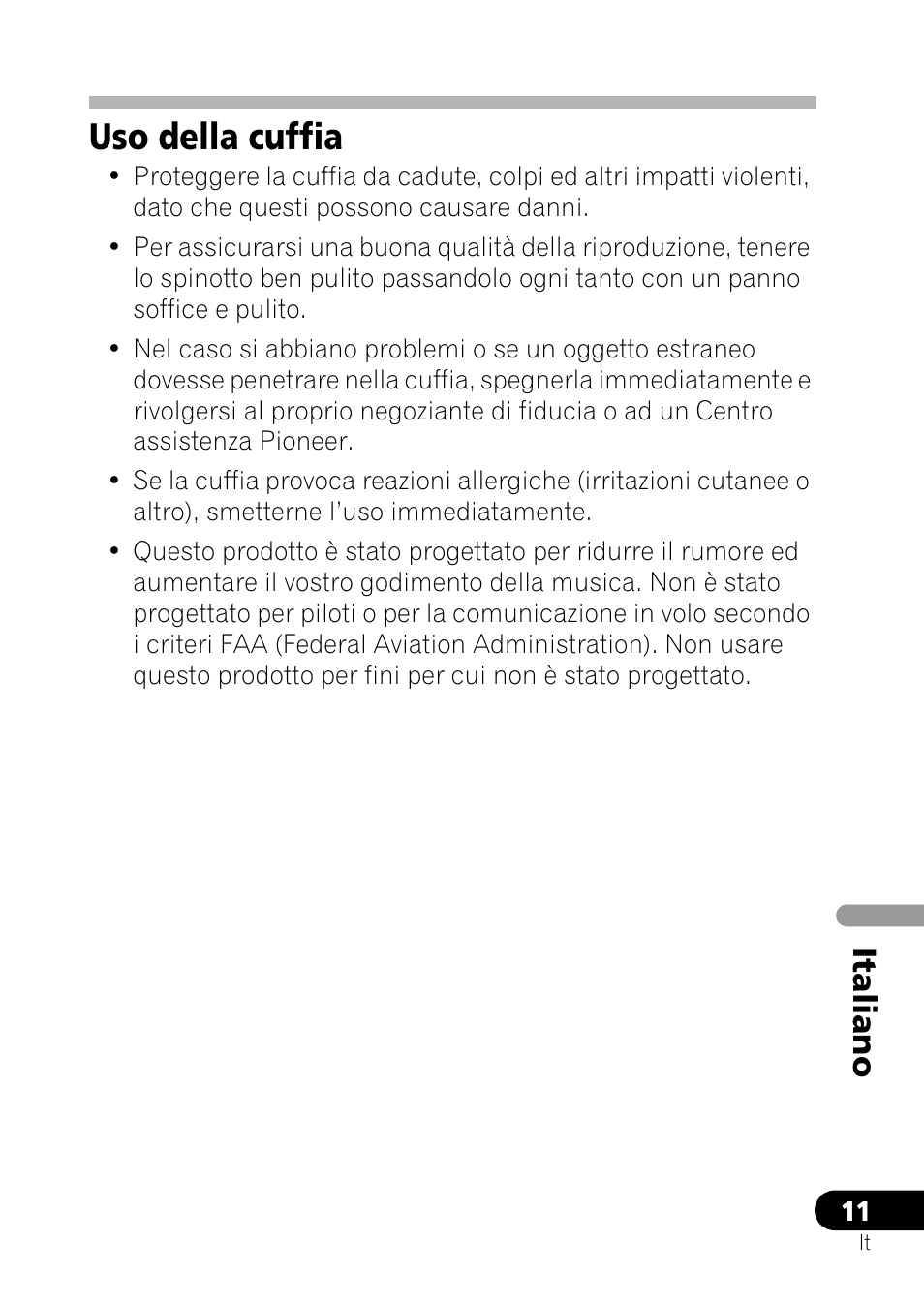 Uso della cuffia, Italiano | Pioneer SE-NC21M User Manual | Page 47 / 196