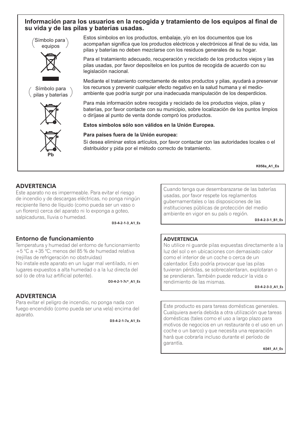 Advertencia, Entorno de funcionamiento | Pioneer SE-NC21M User Manual | Page 50 / 196