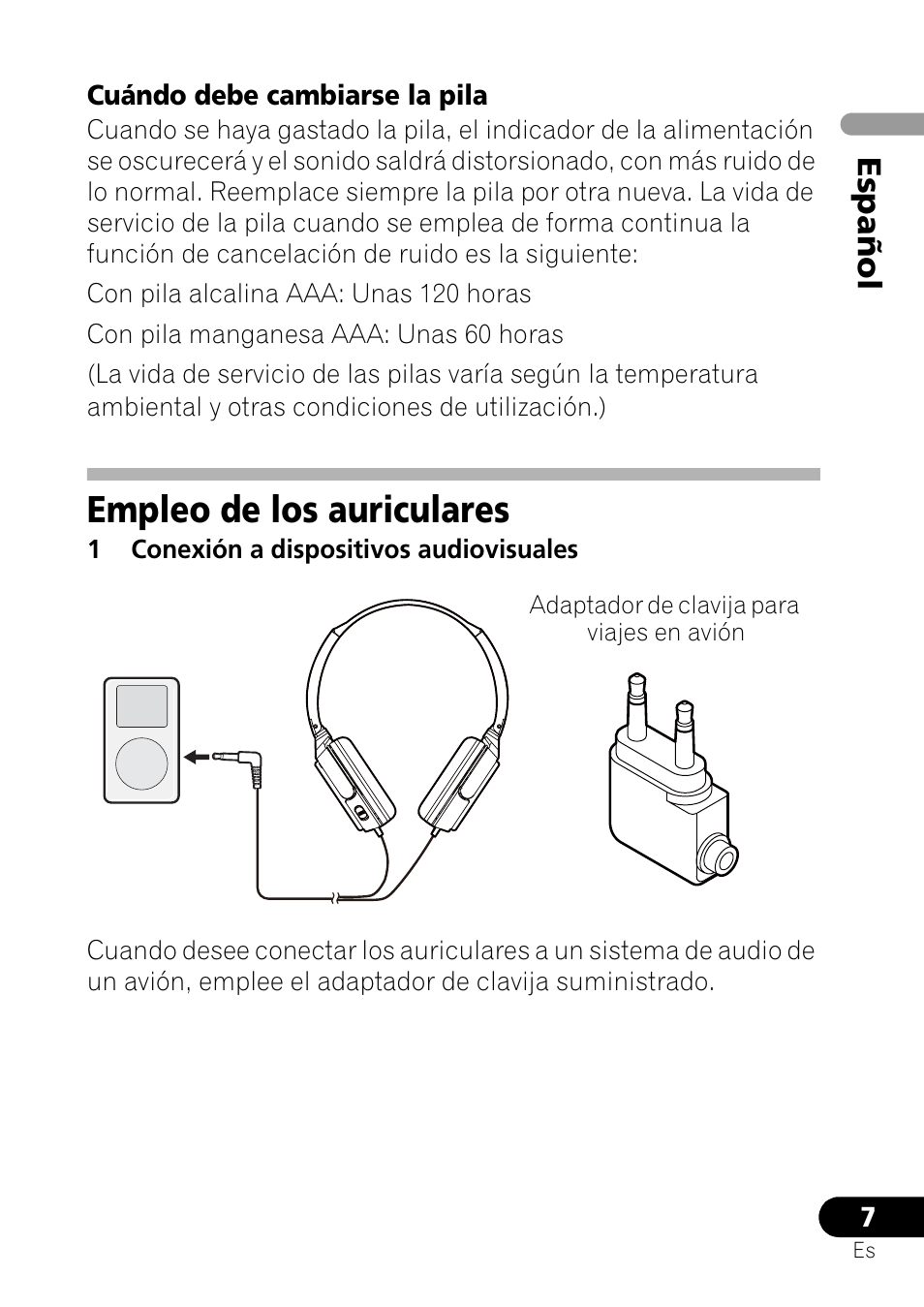 Empleo de los auriculares, Español | Pioneer SE-NC21M User Manual | Page 55 / 196