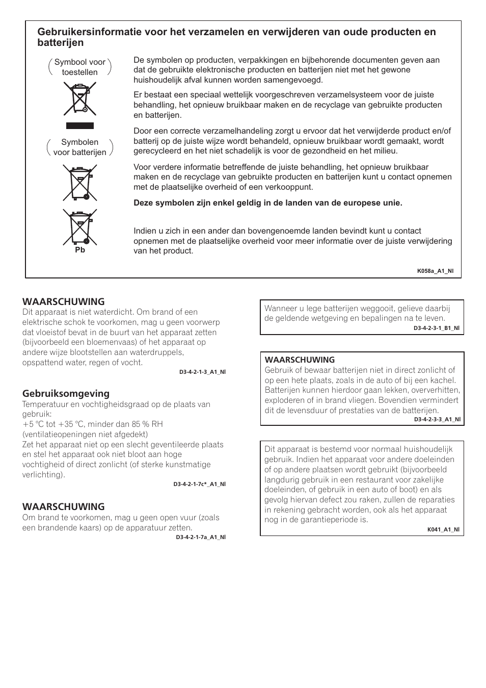 Waarschuwing, Gebruiksomgeving | Pioneer SE-NC21M User Manual | Page 62 / 196