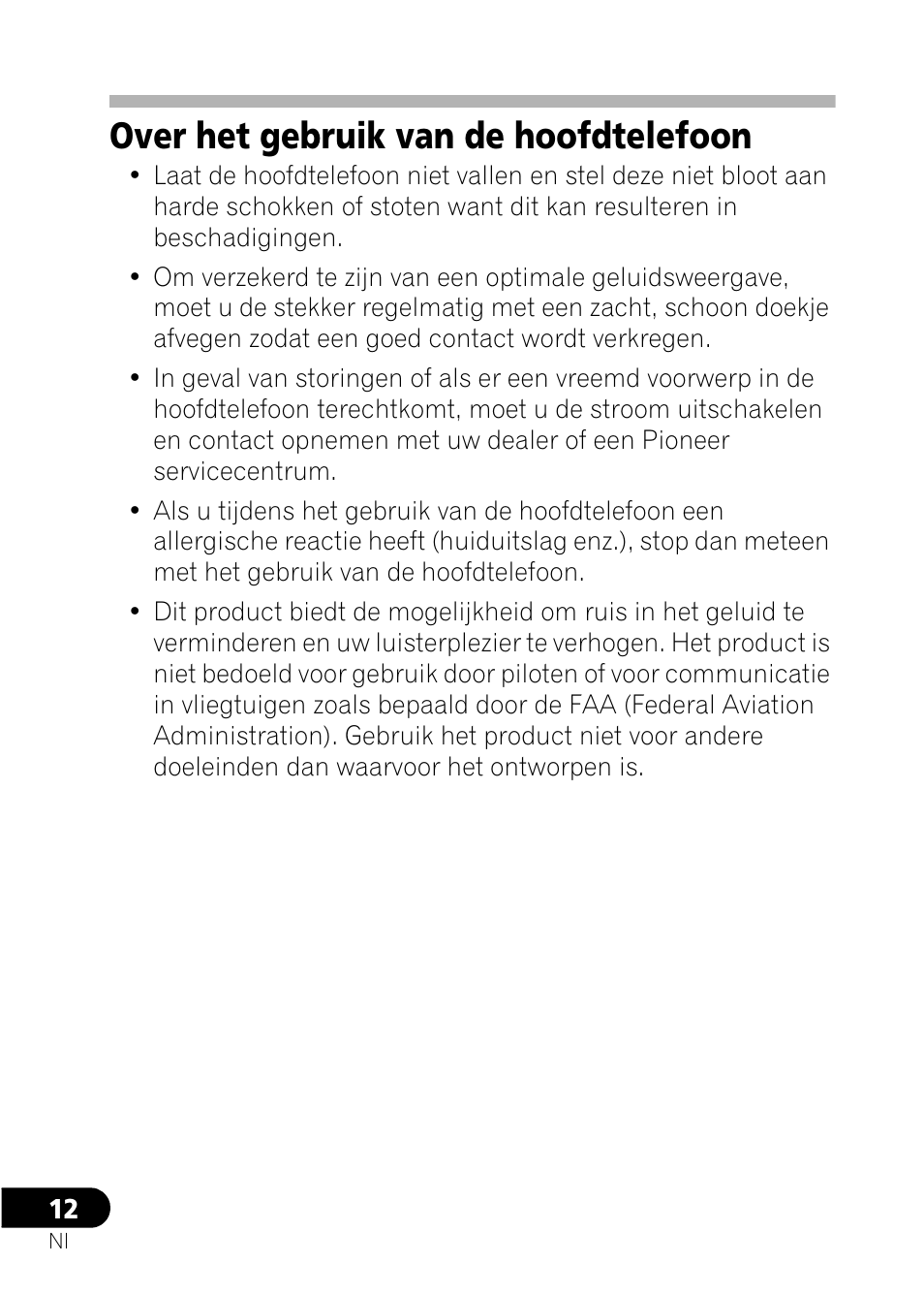 Over het gebruik van de hoofdtelefoon | Pioneer SE-NC21M User Manual | Page 72 / 196