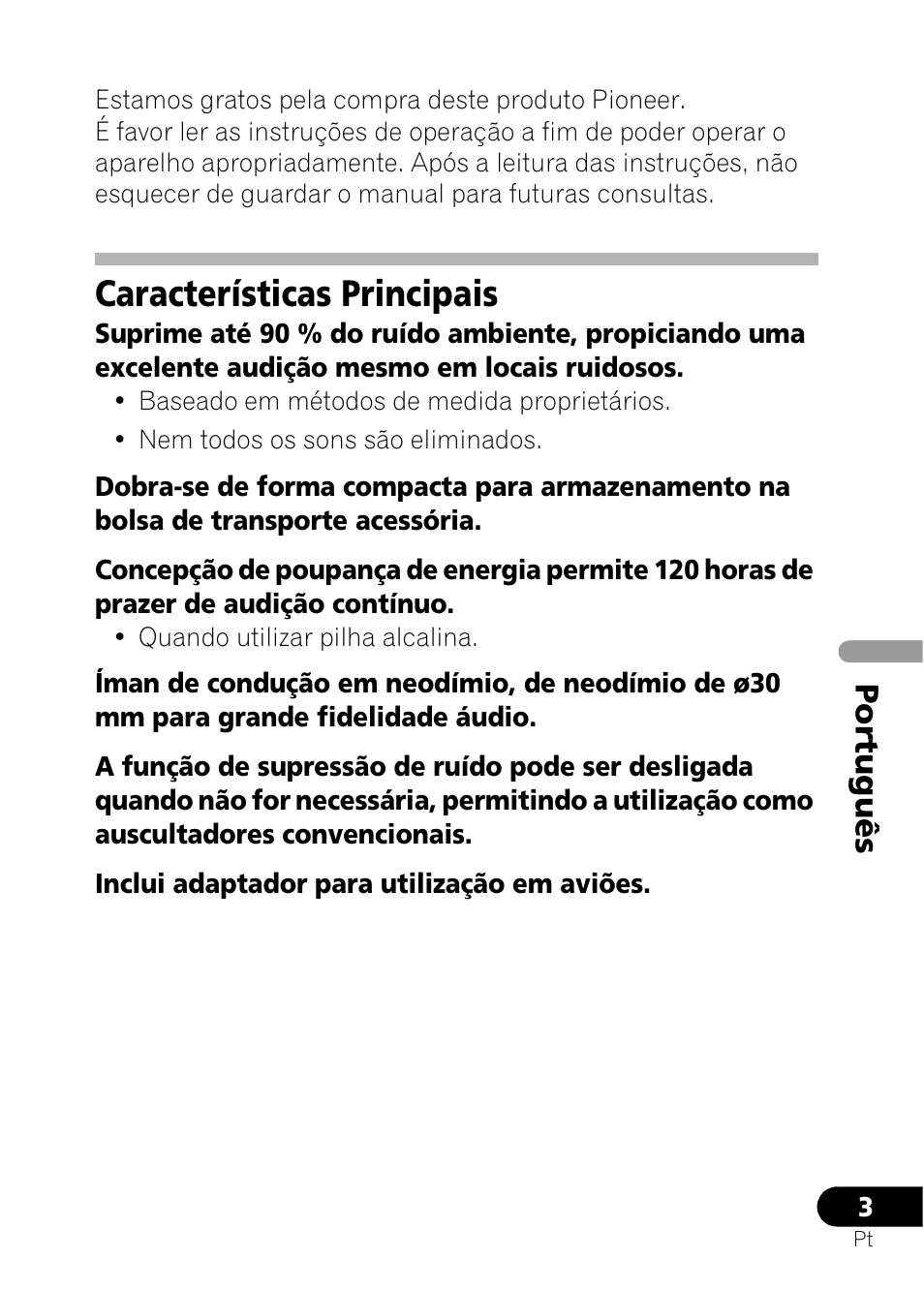 Características principais, Português | Pioneer SE-NC21M User Manual | Page 75 / 196
