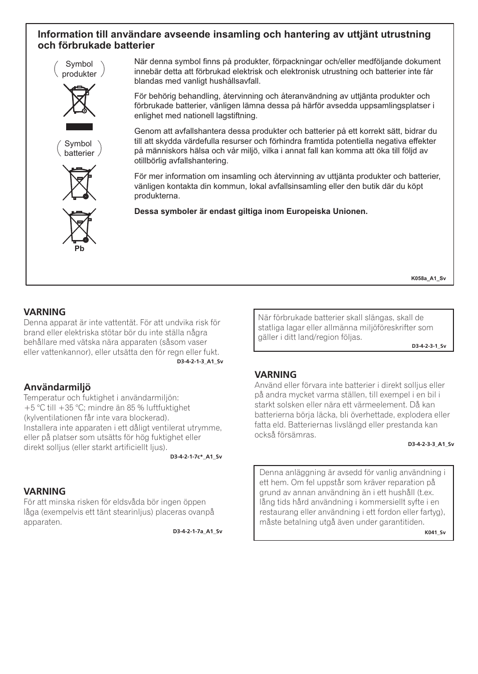 Varning, Användarmiljö | Pioneer SE-NC21M User Manual | Page 86 / 196