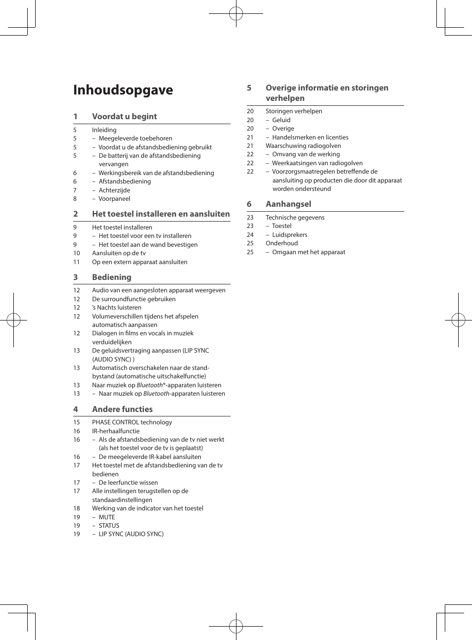 Speaker bar systeem, Inhoudsopgave | Pioneer SBX-300 User Manual | Page 104 / 180