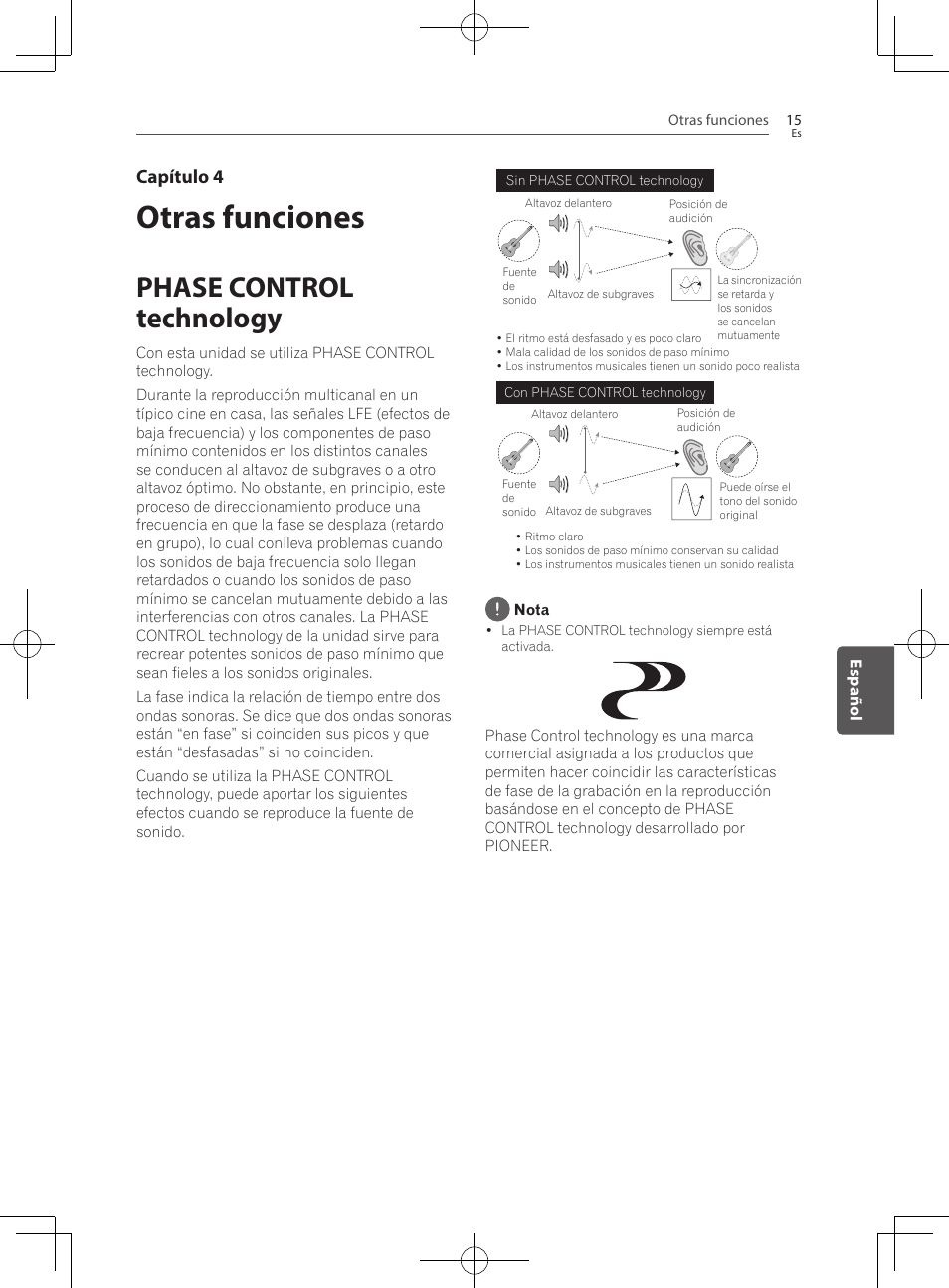 Otras funciones, Phase control technology, Capítulo 4 | Pioneer SBX-300 User Manual | Page 139 / 180