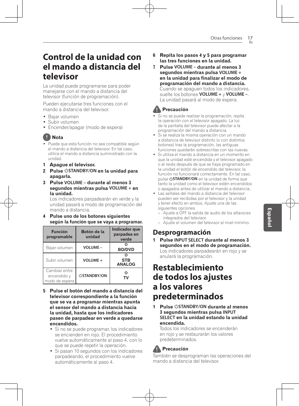 Desprogramación, Predeterminados | Pioneer SBX-300 User Manual | Page 141 / 180