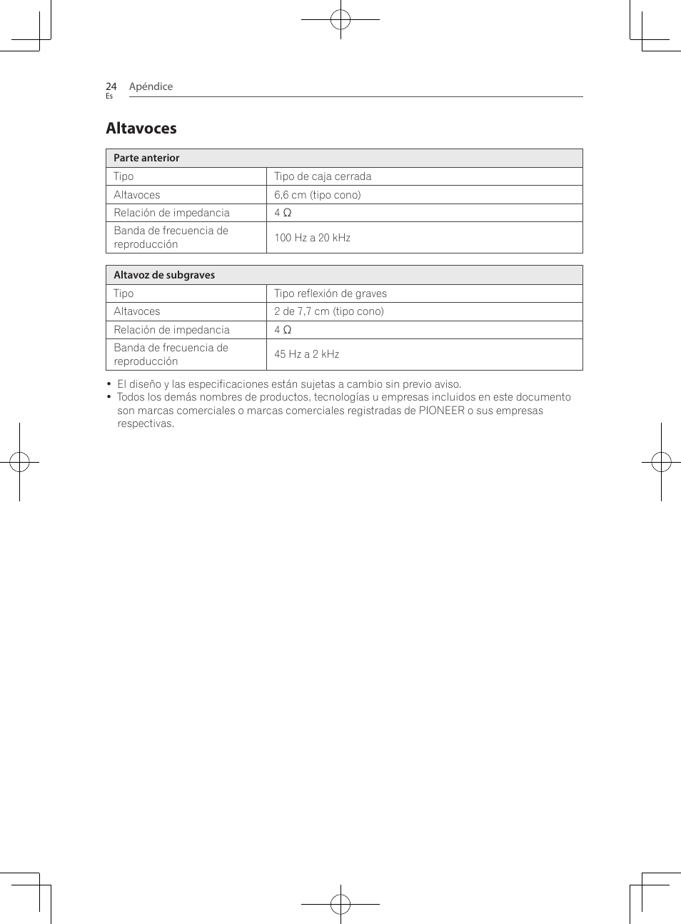 Altavoces | Pioneer SBX-300 User Manual | Page 148 / 180