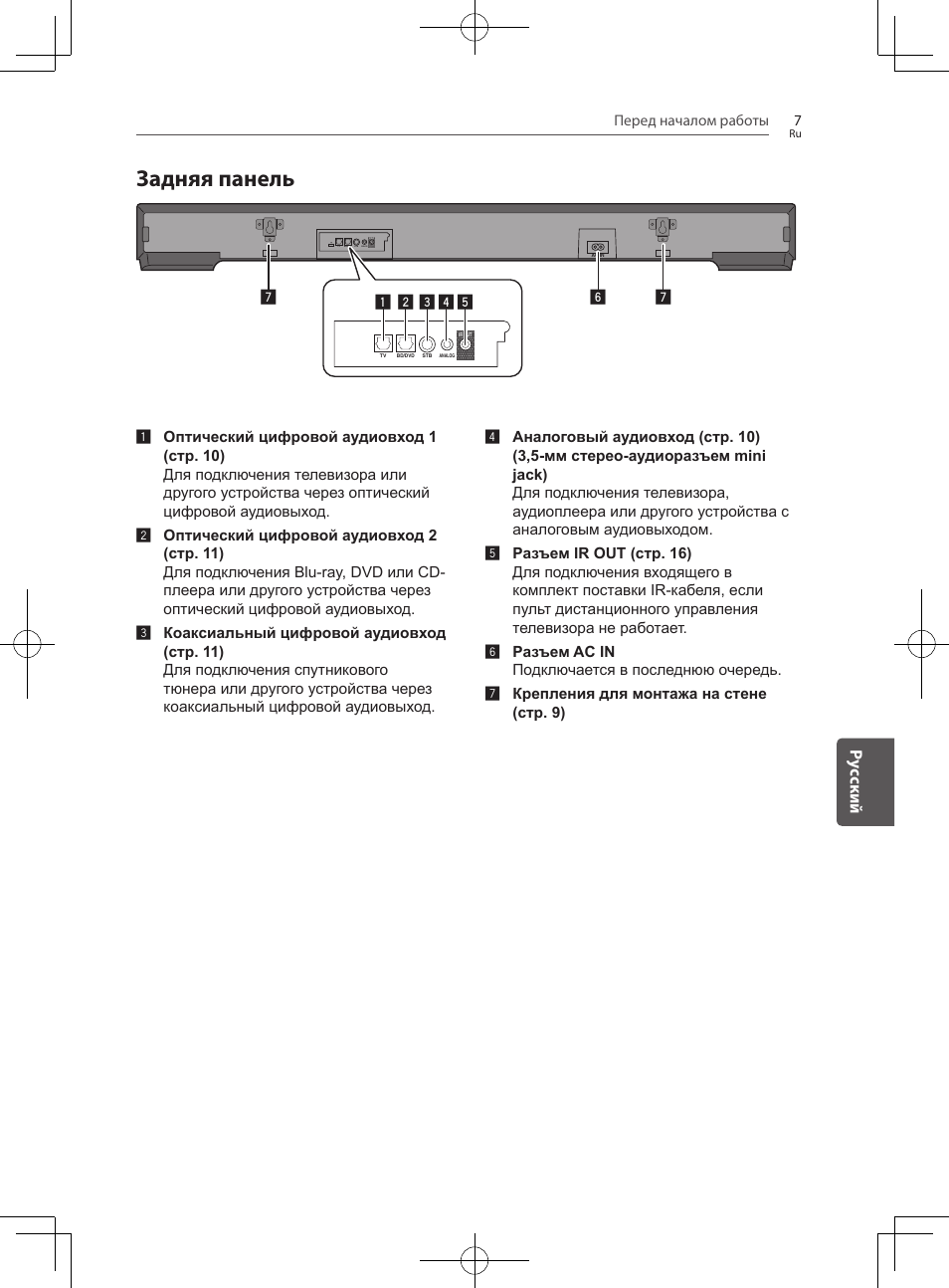 Задняя панель, Py ccкий | Pioneer SBX-300 User Manual | Page 155 / 180