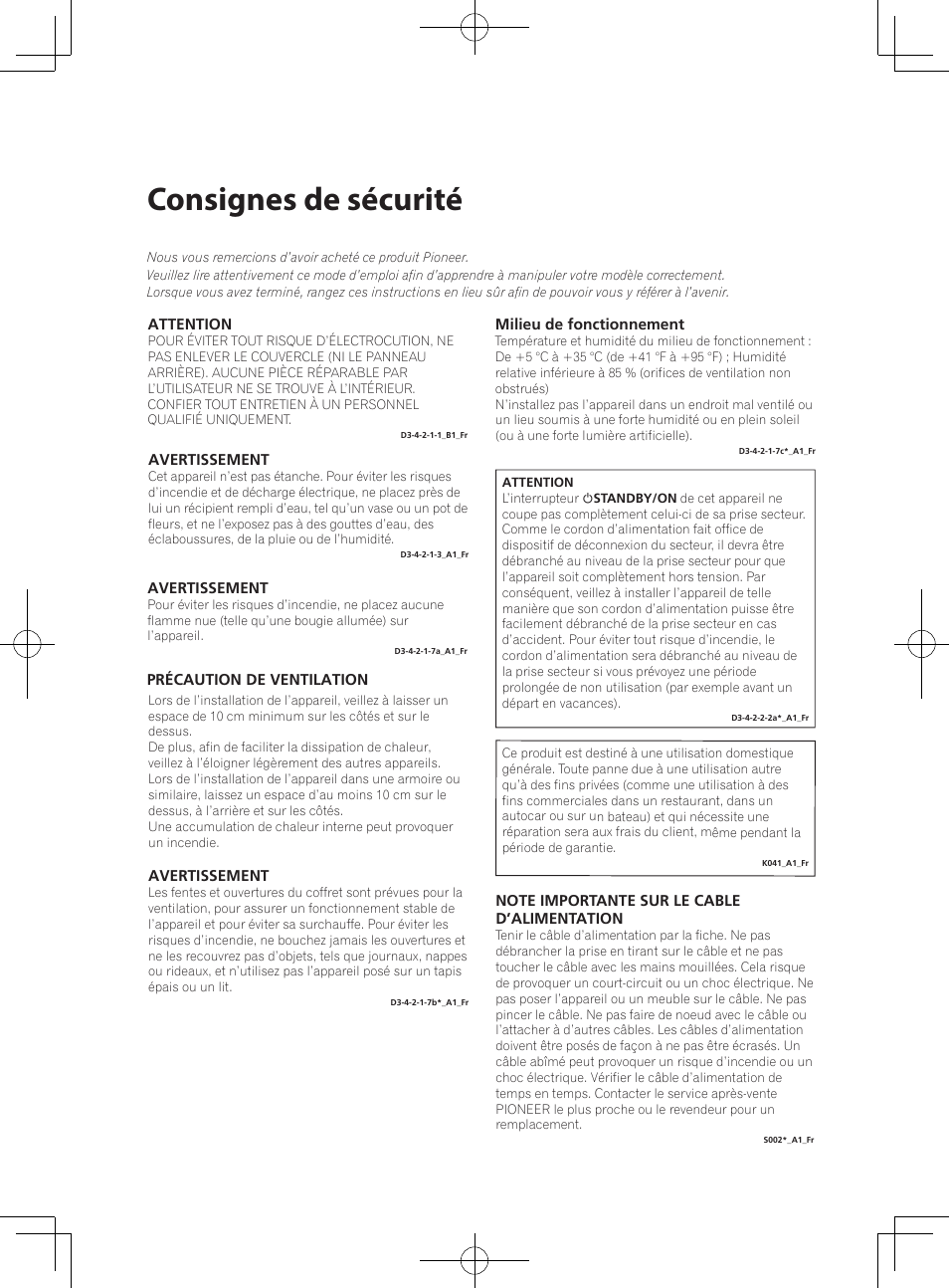 Consignes de sécurité | Pioneer SBX-300 User Manual | Page 26 / 180