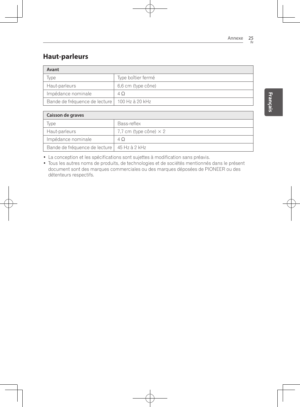 Haut-parleurs | Pioneer SBX-300 User Manual | Page 49 / 180