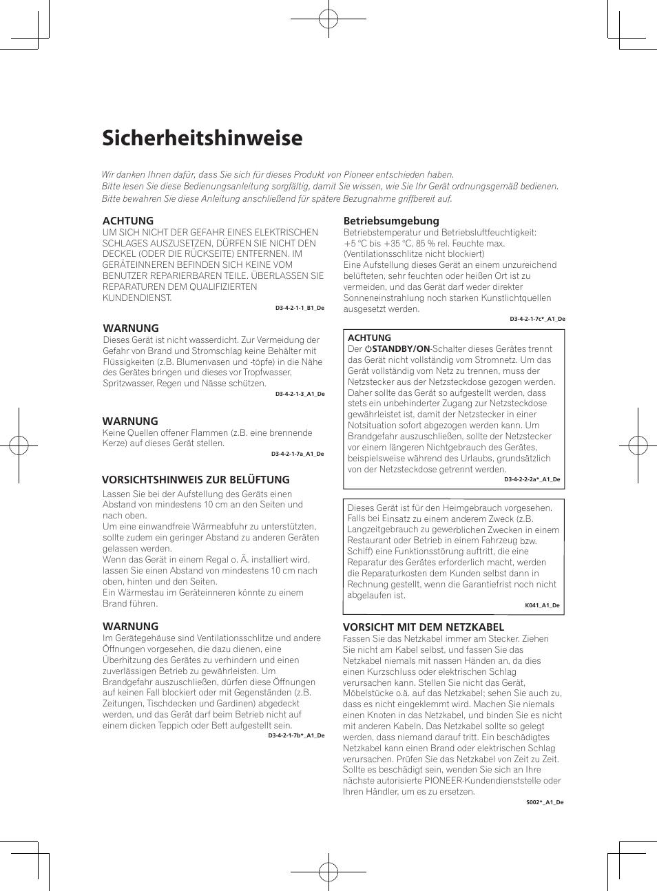 Sicherheitshinweise | Pioneer SBX-300 User Manual | Page 52 / 180