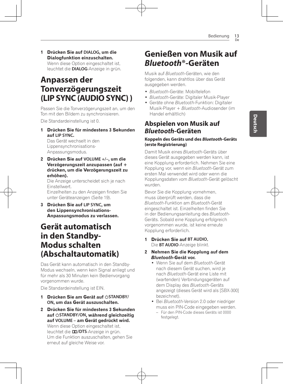 Genießen von musik auf bluetooth ®-geräten, Abspielen von musik auf bluetooth -geräten | Pioneer SBX-300 User Manual | Page 63 / 180