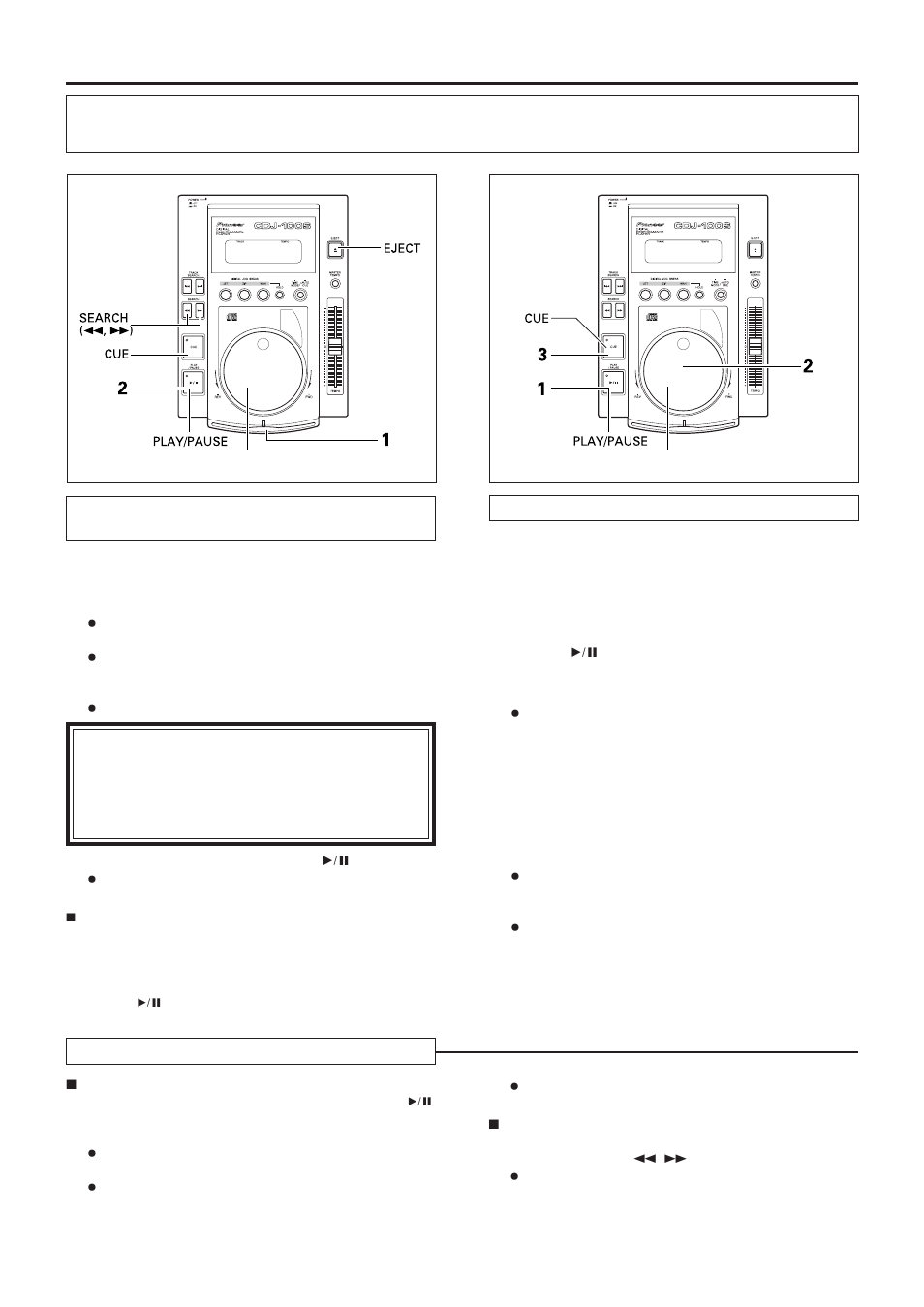 Dj player operation, Dj player operations, Setting a cue point | Playback operations with auto cue function on, Cueing by frames | Pioneer CDJ-100S User Manual | Page 10 / 16