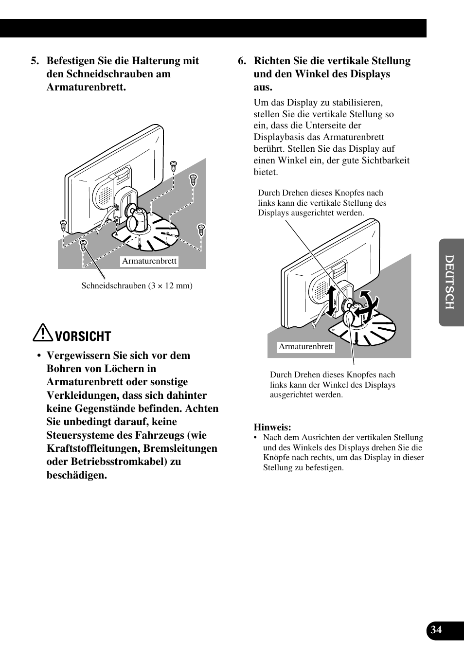 Vorsicht | Pioneer AVD-W6210 User Manual | Page 107 / 112