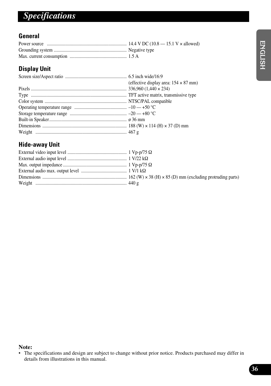 Specifications | Pioneer AVD-W6210 User Manual | Page 37 / 112