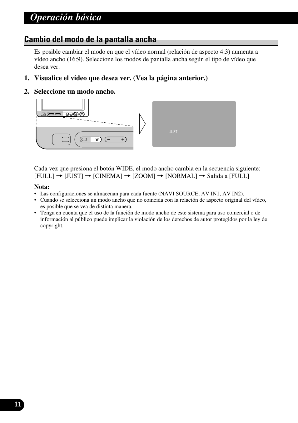 Cambio del modo de la pantalla ancha, Operación básica | Pioneer AVD-W6210 User Manual | Page 48 / 112