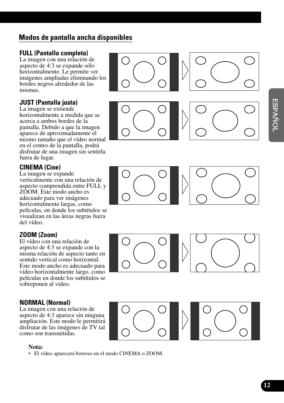 Modos de pantalla ancha disponibles | Pioneer AVD-W6210 User Manual | Page 49 / 112
