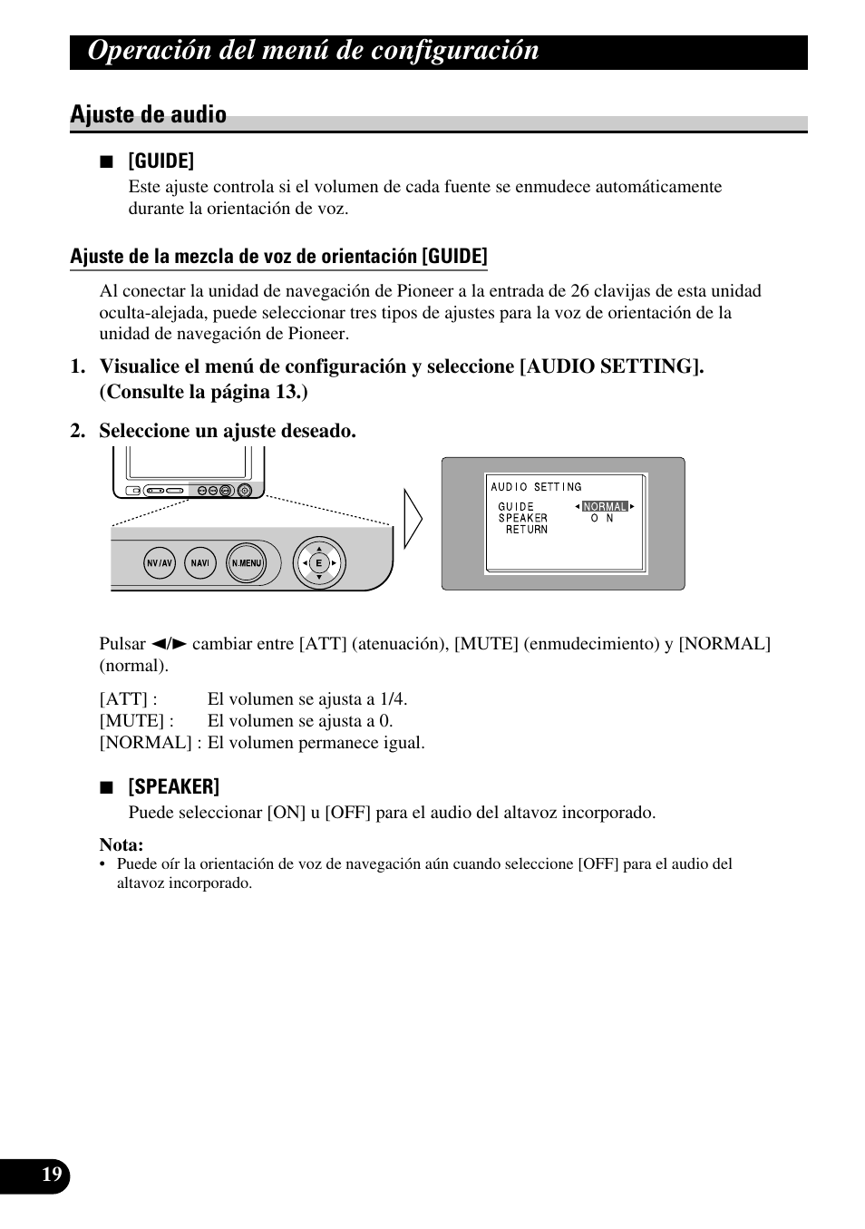 Ajuste de audio, Ajuste de la mezcla de voz de orientación [guide, Operación del menú de configuración | Pioneer AVD-W6210 User Manual | Page 56 / 112