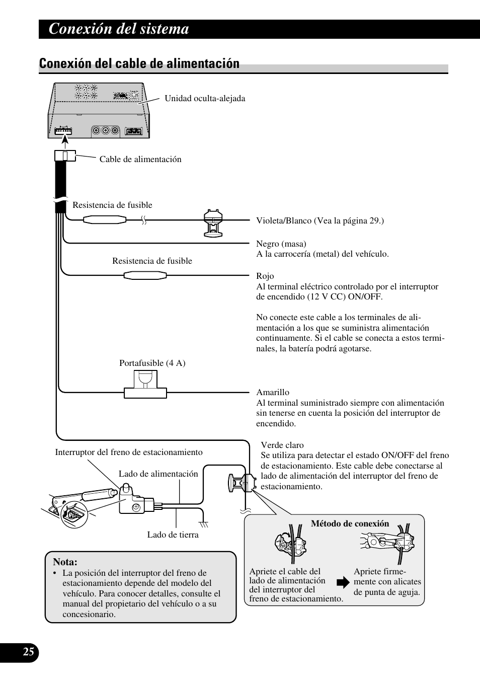 Conexión del cable de alimentación, Conexión del sistema | Pioneer AVD-W6210 User Manual | Page 62 / 112