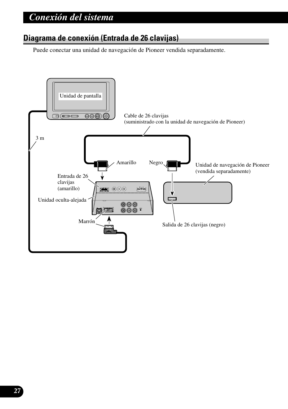 Diagrama de conexión, Entrada de 26 clavijas), Conexión del sistema | Diagrama de conexión (entrada de 26 clavijas) | Pioneer AVD-W6210 User Manual | Page 64 / 112