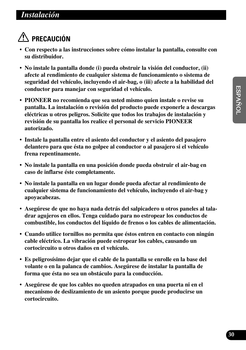 Instalación, Precaución | Pioneer AVD-W6210 User Manual | Page 67 / 112