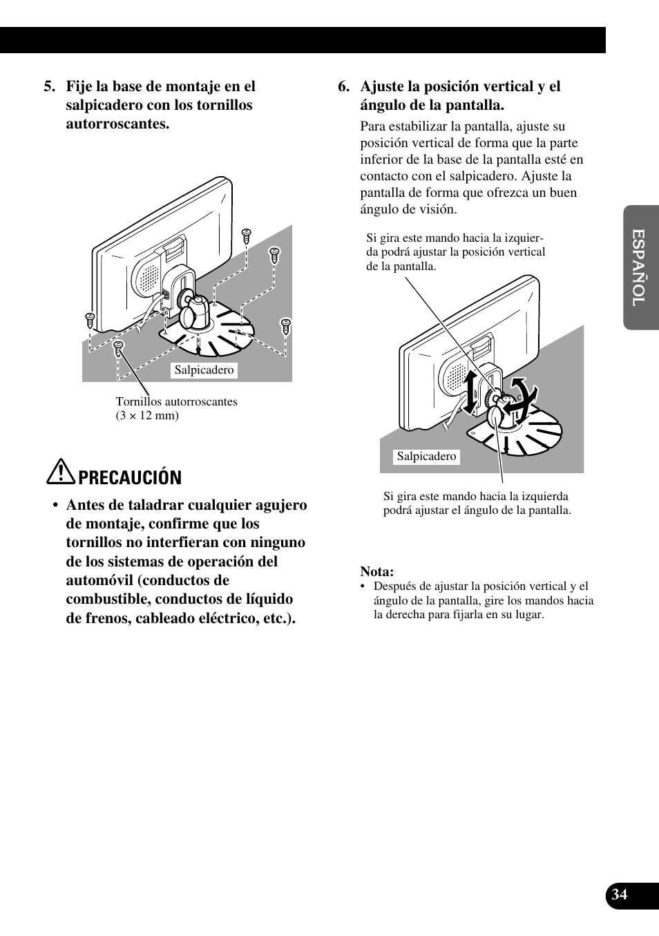 Precaución | Pioneer AVD-W6210 User Manual | Page 71 / 112