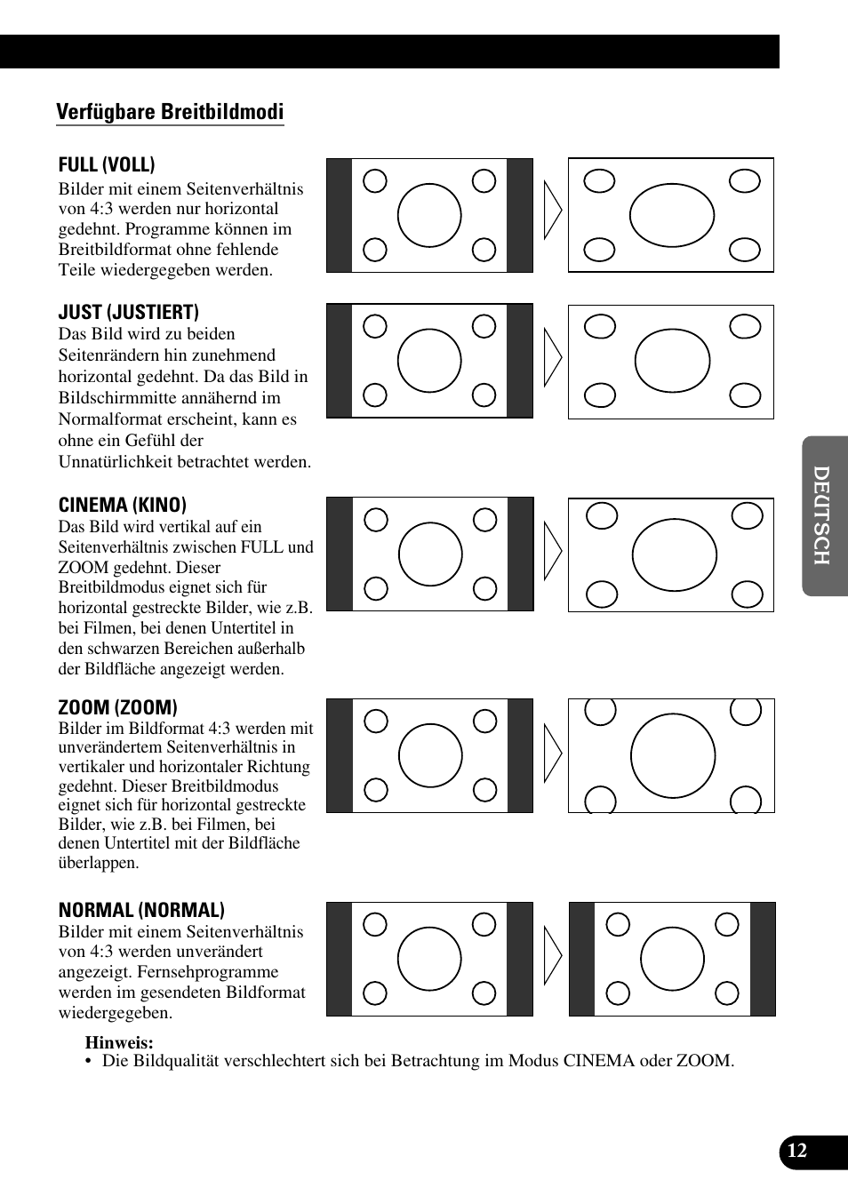 Verfügbare breitbildmodi | Pioneer AVD-W6210 User Manual | Page 85 / 112