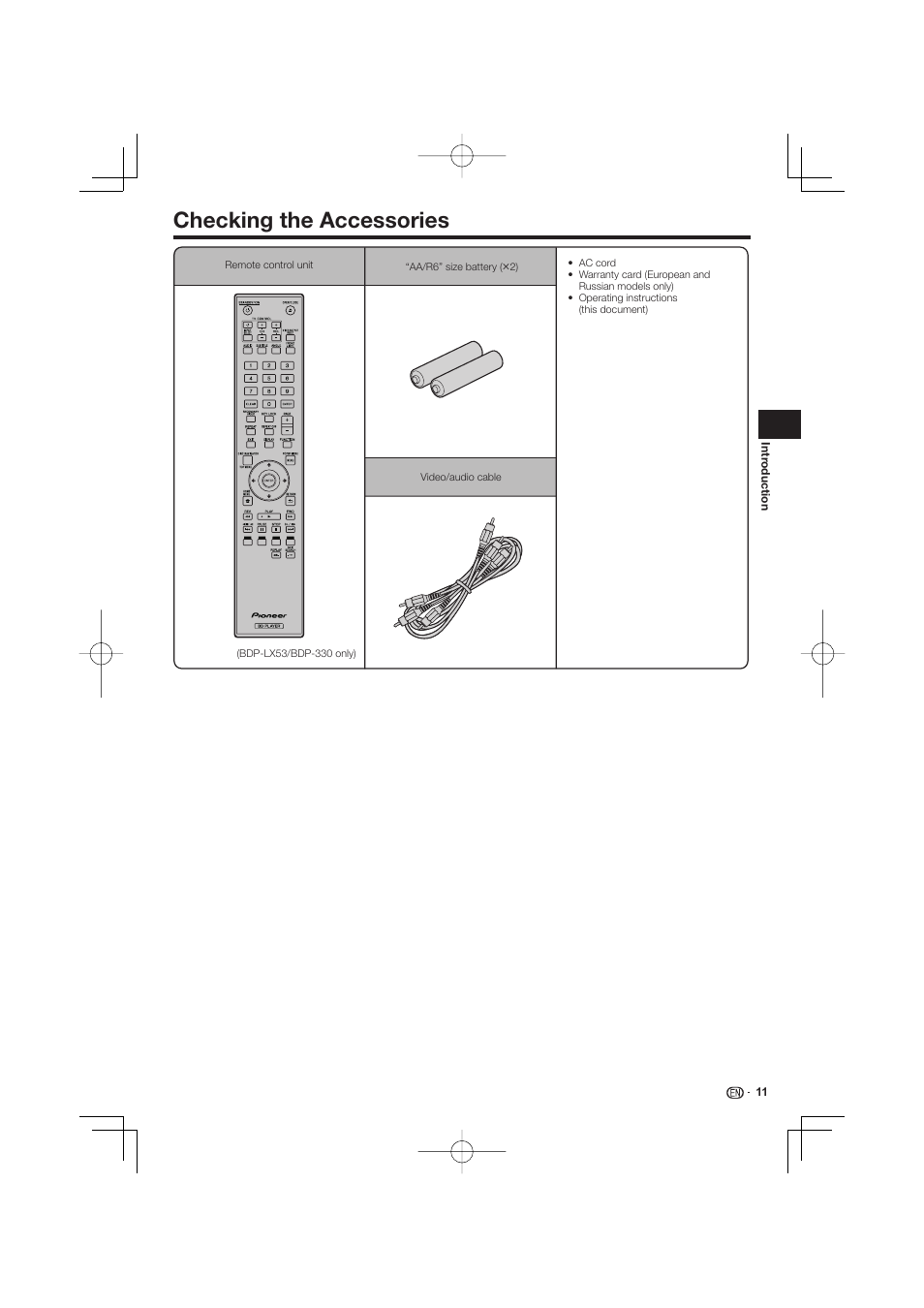 Checking the accessories | Pioneer BDP-LX53 User Manual | Page 11 / 64