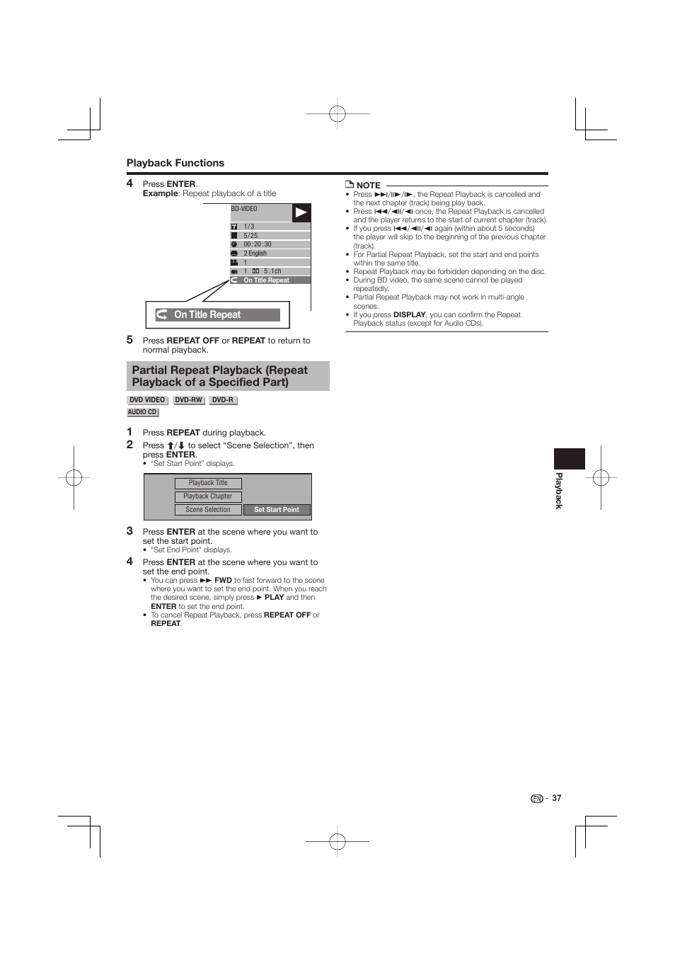 Partial repeat playback (repeat playback of a, Specified part) | Pioneer BDP-LX53 User Manual | Page 37 / 64