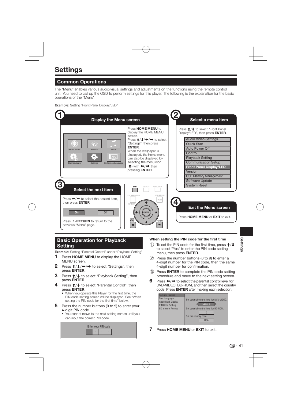 Settings -52, Settings, Common operations | Basic operation for playback setting | Pioneer BDP-LX53 User Manual | Page 41 / 64