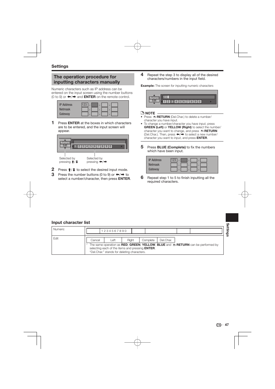 The operation procedure for inputting characters, Manually | Pioneer BDP-LX53 User Manual | Page 47 / 64