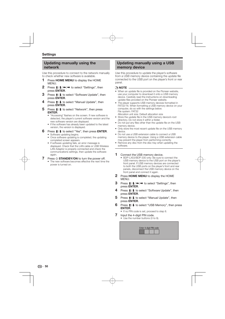 Updating manually using the network | Pioneer BDP-LX53 User Manual | Page 50 / 64