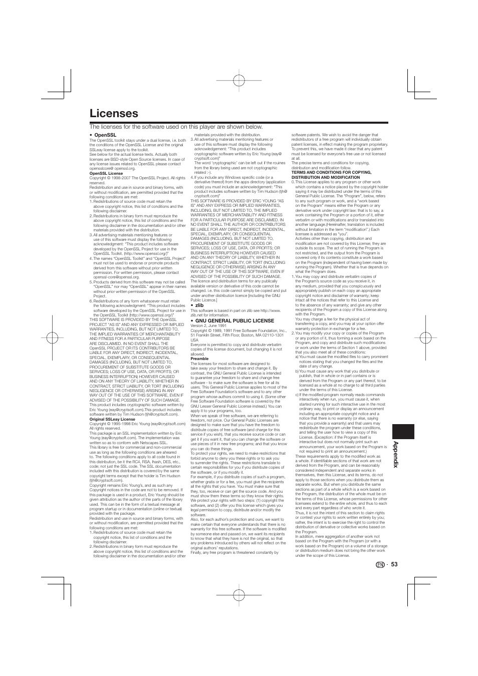 Licenses -56, Licenses | Pioneer BDP-LX53 User Manual | Page 53 / 64