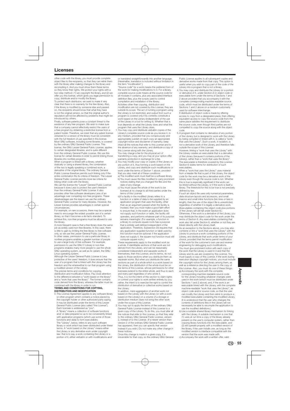 Licenses, 55 appendix | Pioneer BDP-LX53 User Manual | Page 55 / 64