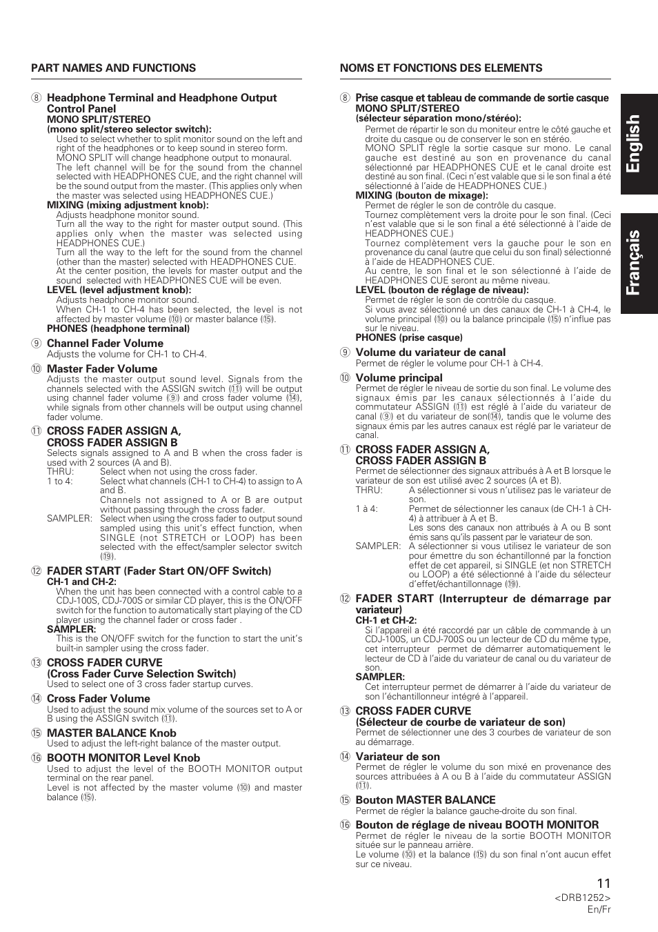 English français | Pioneer DJM-600 User Manual | Page 11 / 110