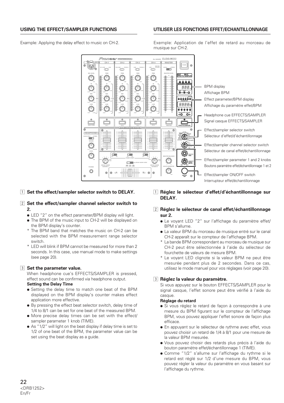3 set the parameter value, 3 réglez la valeur du paramètre, Drb1252> en/fr | Djm-600 | Pioneer DJM-600 User Manual | Page 22 / 110