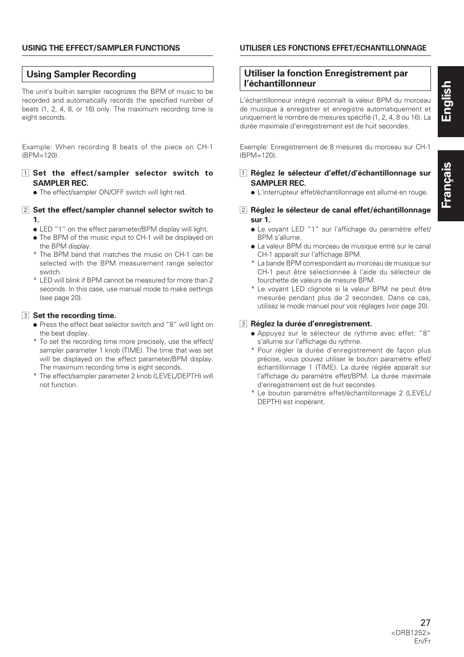 English français, Using sampler recording | Pioneer DJM-600 User Manual | Page 27 / 110