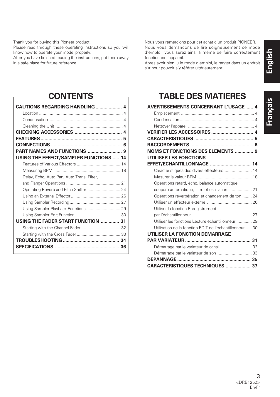 Operating instructions, Mode d’emploi, Bedienungsanleitung | Istruzioni per l’uso, Gebruiksaanwijzing, Manual de instrucciones, Dj mixer, Table de mixage, Dj-mischpult, Mixer per dj | Pioneer DJM-600 User Manual | Page 3 / 110