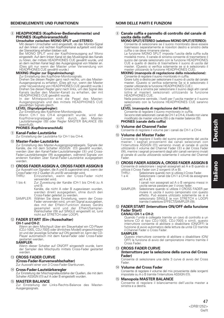 Deutsch italiano | Pioneer DJM-600 User Manual | Page 47 / 110