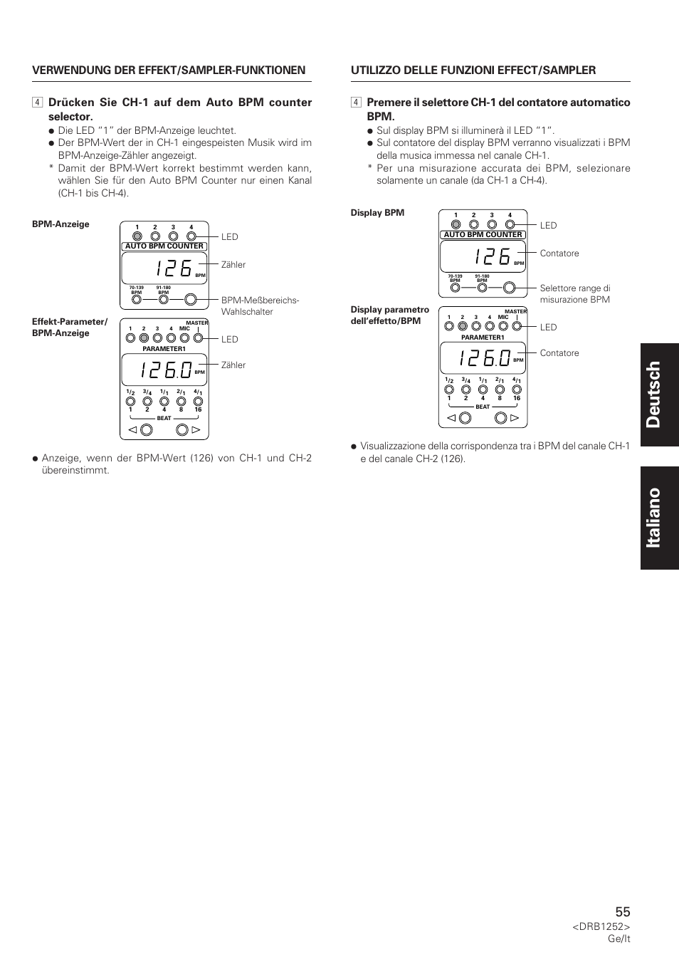 Deutsch italiano, Drb1252> ge/it | Pioneer DJM-600 User Manual | Page 55 / 110