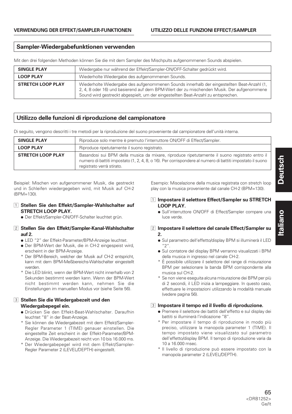 Sampler-wiedergabefunktionen verwenden, Deutsch italiano | Pioneer DJM-600 User Manual | Page 65 / 110