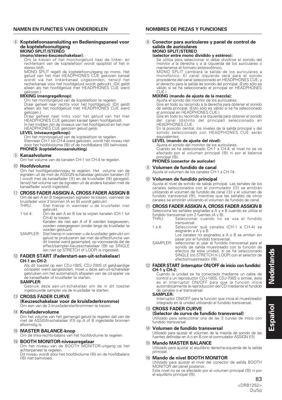 Nederlands español | Pioneer DJM-600 User Manual | Page 83 / 110