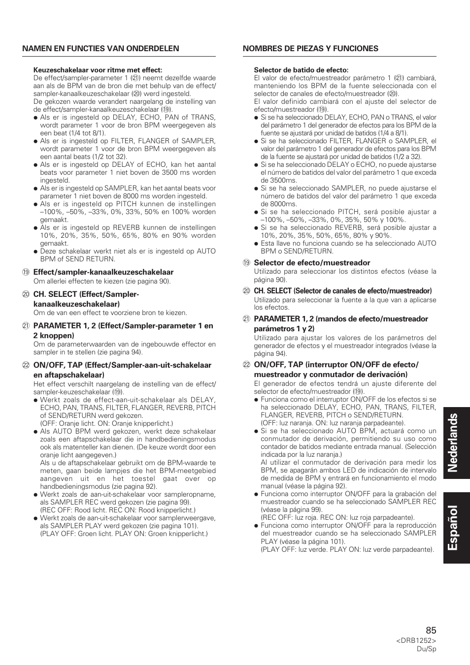 Nederlands español | Pioneer DJM-600 User Manual | Page 85 / 110