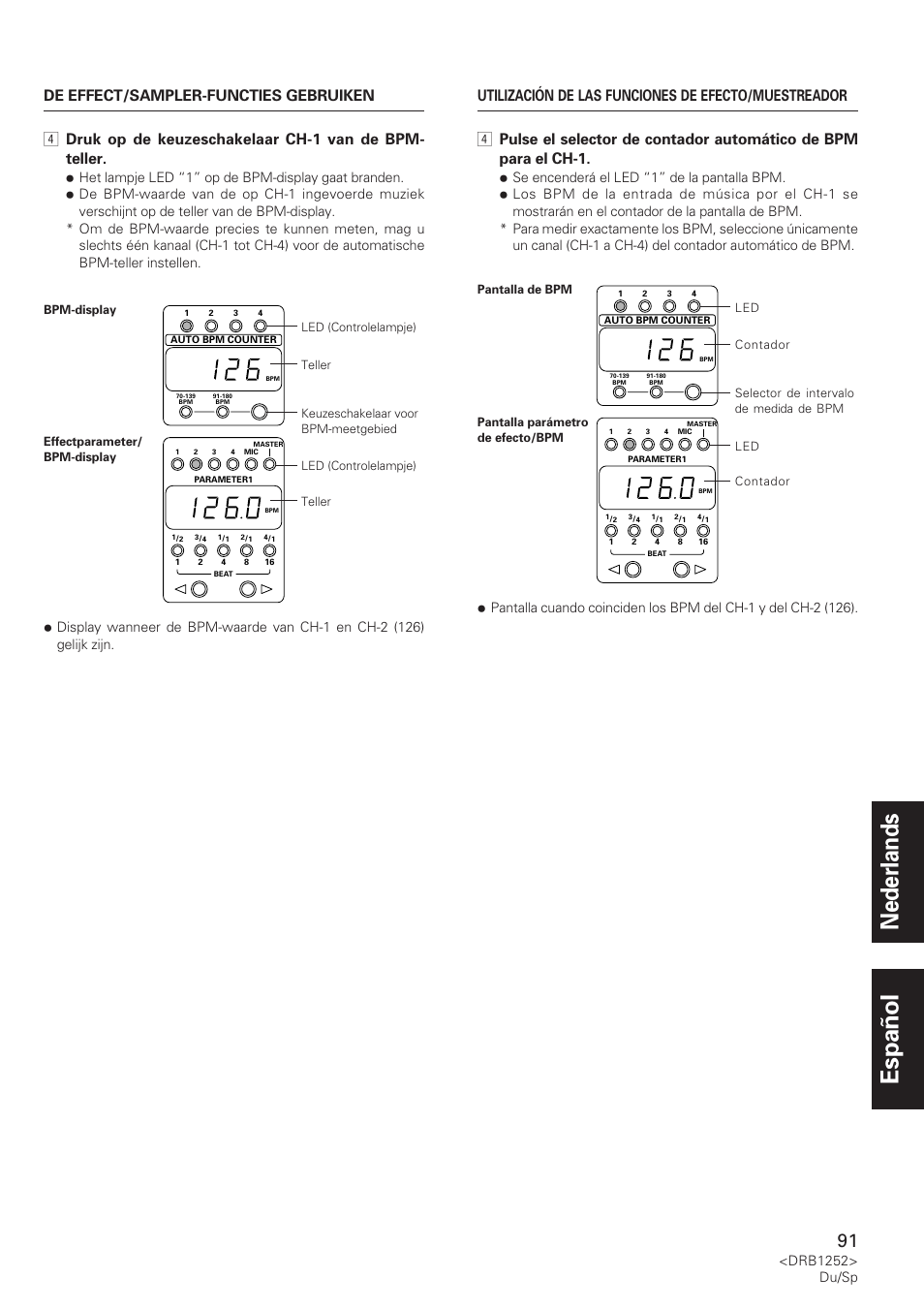 Nederlands español, Drb1252> du/sp | Pioneer DJM-600 User Manual | Page 91 / 110