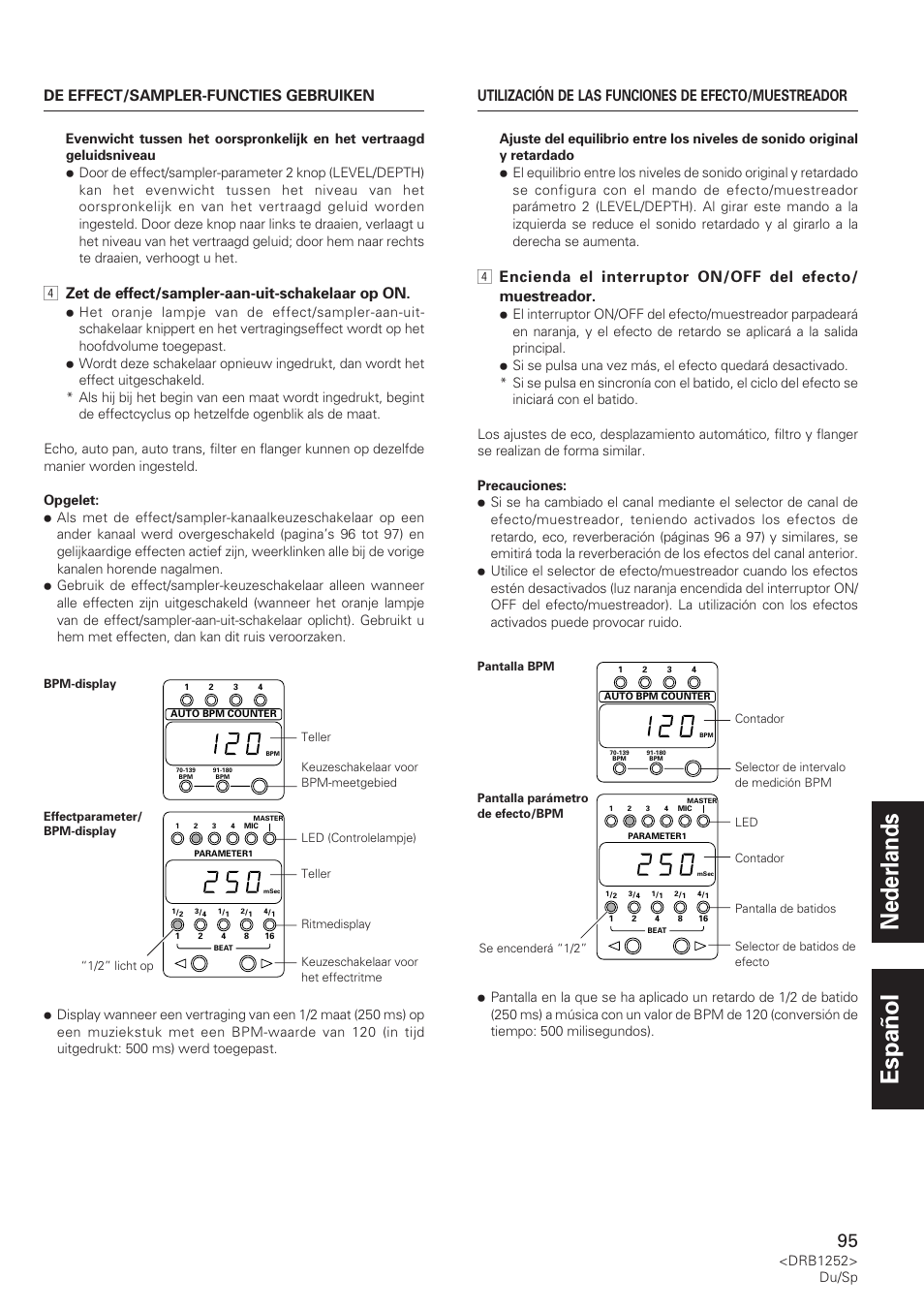 Nederlands español, 4 zet de effect/sampler-aan-uit-schakelaar op on | Pioneer DJM-600 User Manual | Page 95 / 110