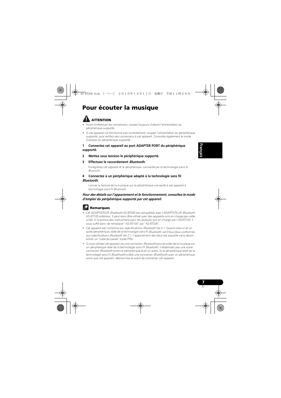Pour écouter la musique | Pioneer AS-BT200 User Manual | Page 15 / 60