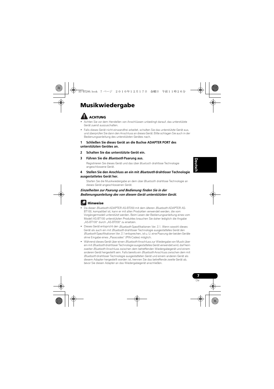 Musikwiedergabe | Pioneer AS-BT200 User Manual | Page 23 / 60