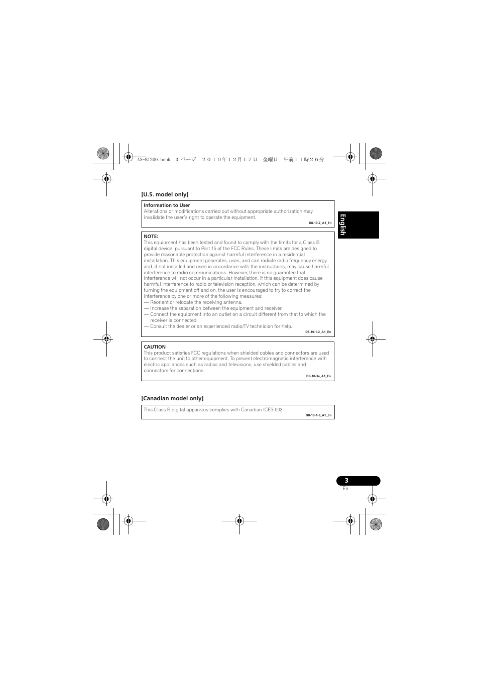 Englis h | Pioneer AS-BT200 User Manual | Page 3 / 60