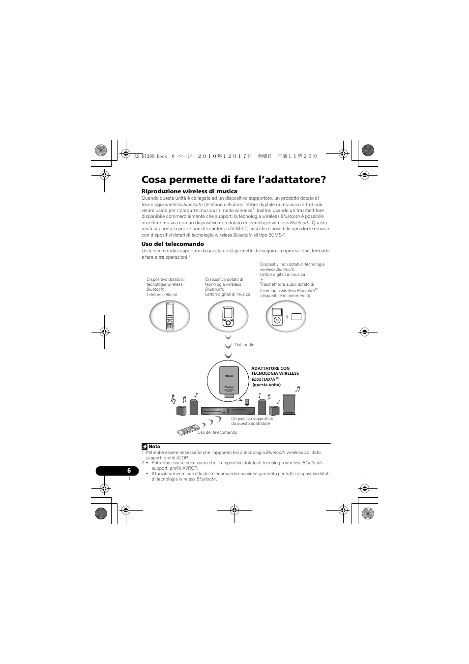 Cosa permette di fare l’adattatore | Pioneer AS-BT200 User Manual | Page 30 / 60